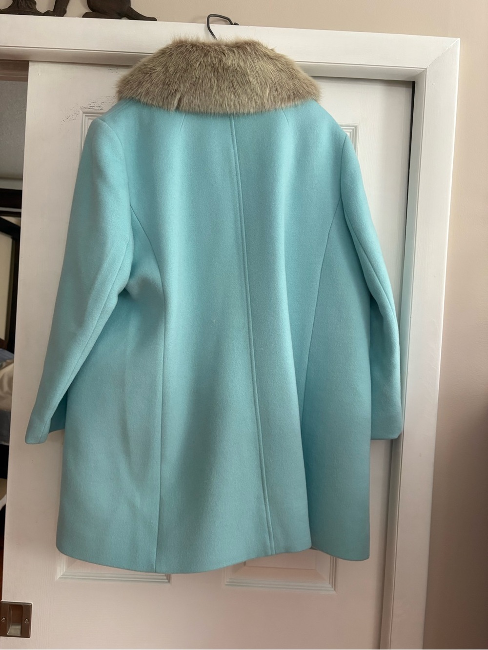 Talbots: size 18,  Ice Blue Wool Peacoat with Faux Fur Collar - Picture 2 of 5